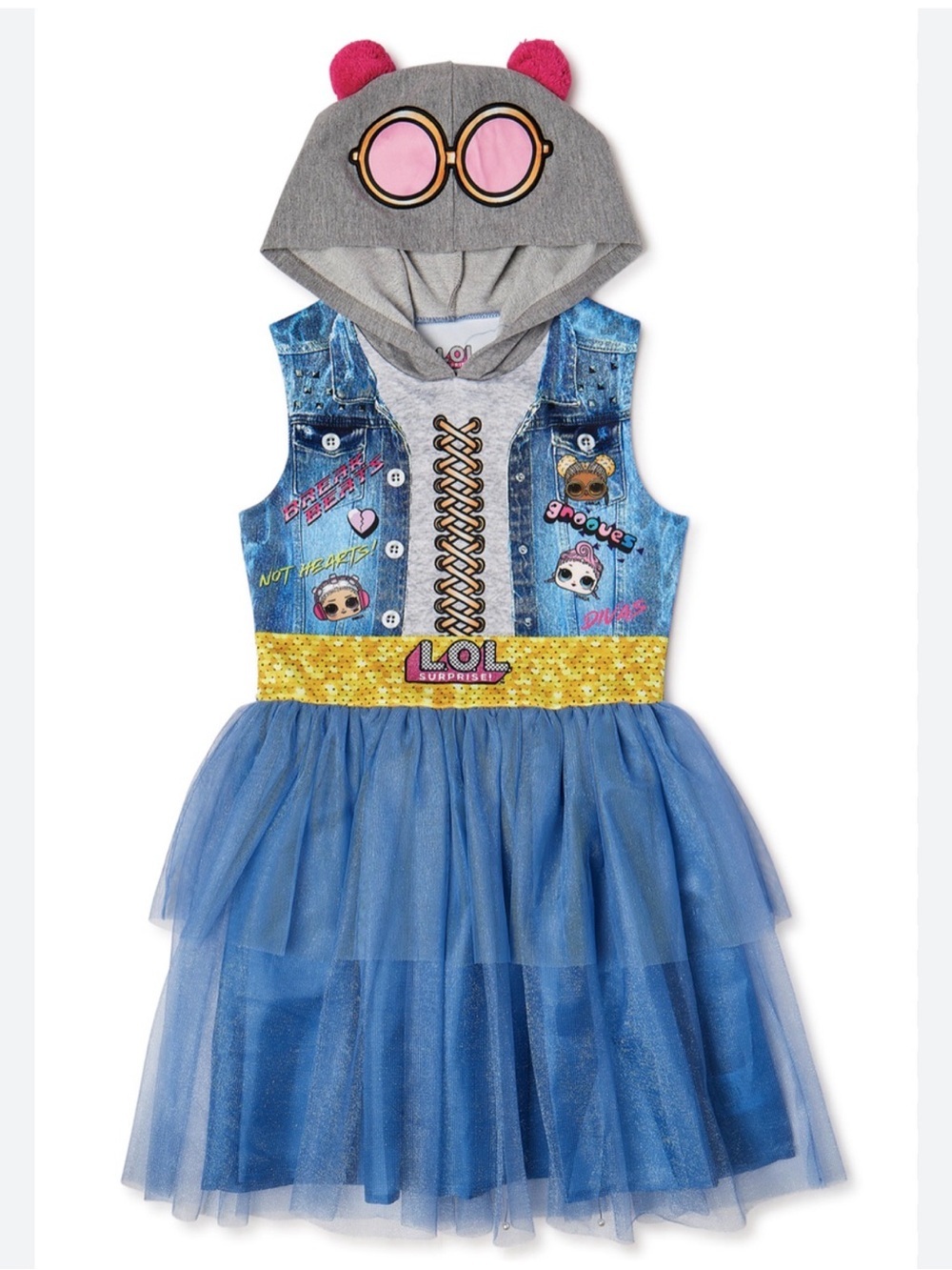 L.O.L. Surprise! Girls Hooded Cosplay Dress Blue Tulle Denim Print Size 6/6X - Picture 2 of 12